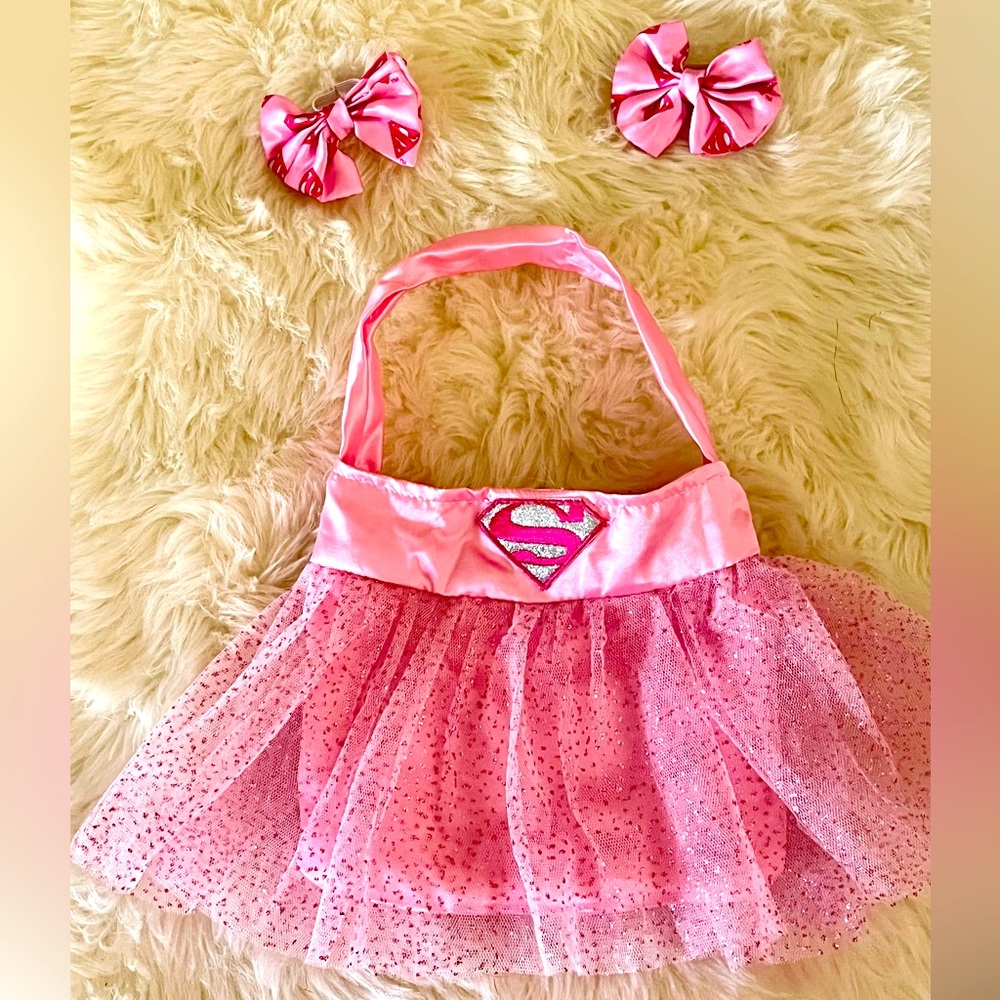 3pc SuperGirl SuperWoman Costume Purse Bag + Hair Tie Bows Set DC Comics Girls